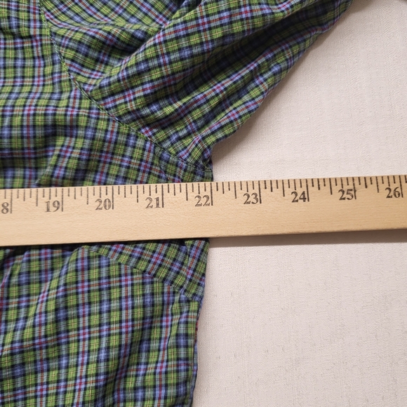 LL Bean Women Shirt XL Green Plaid Ruffle Button Up Band Collar Cottage Classic - Picture 8 of 11